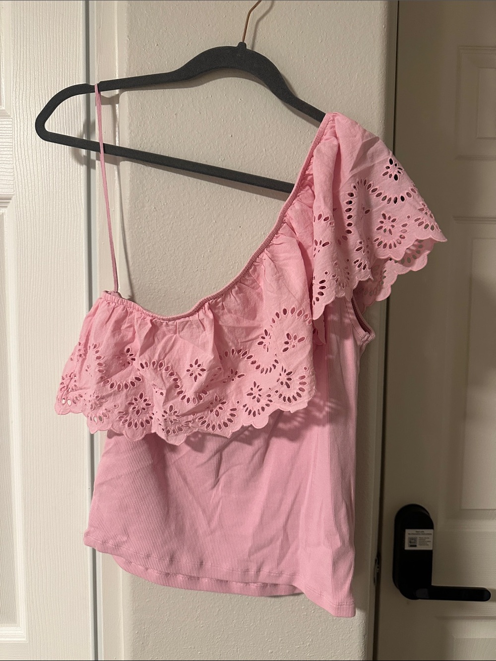 Old Navy Pink One-Shoulder Eyelet Ruffle Camisole